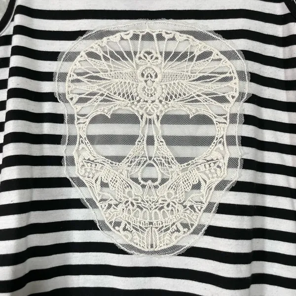 Hot Topic Black & White Striped Lace Sugar Skull Tank Top - Size Small - Hi-Low - Image 4