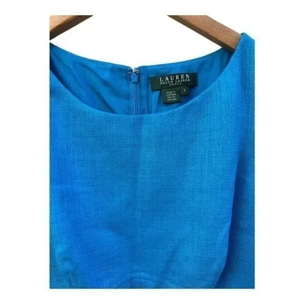 Lauren Ralph Lauren Size 6 Prussian Blue Textured Cotton‎ Dress Sleeveless Lined - Image 2