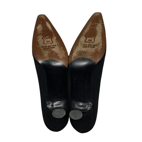 Stuart Weitzman Vintage 90's/Y2K Black Silk Evening Pumps Size 7 AA Kitten Heel Shoes - Image 7
