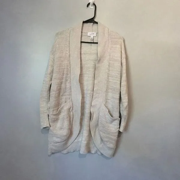 Soma Weekend Cream Heathered Open Pocket Cardigan Small Soft Cozy Lounge #1200 - Image 2