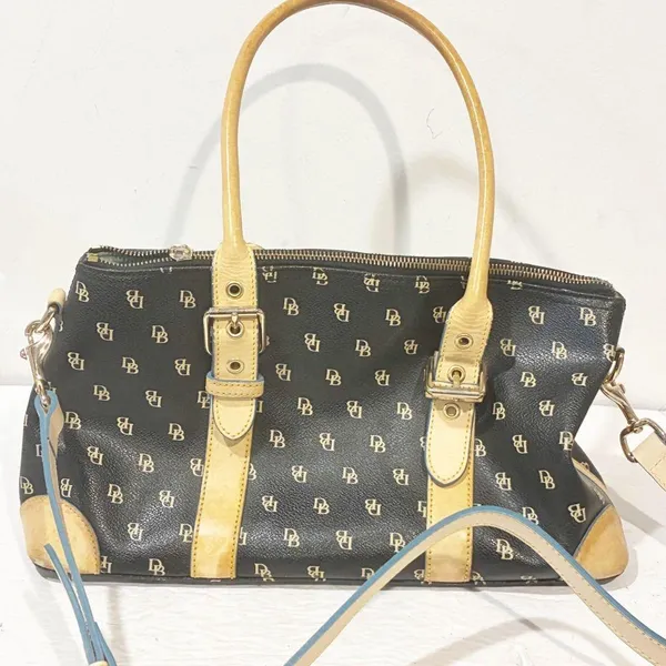Dooney & Bourke Signature Satchel Black Tan Leather Purse 2000s VINTAGE - Image 9