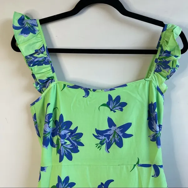 Anthropologie Likely green floral charlotte‎ mini ruffle dress size 0 - Image 2