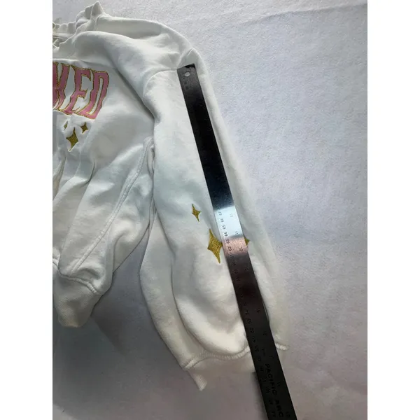 Wicked Universal Studios Cropped Sweatshirt XL White Pink Gold Glitter Stars - Image 7