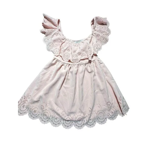 LOVERS + FRIENDS Women’s XS Light Pink Off Shoulder Laser Cut Ruffle Dress #Z9-7 - Image 9