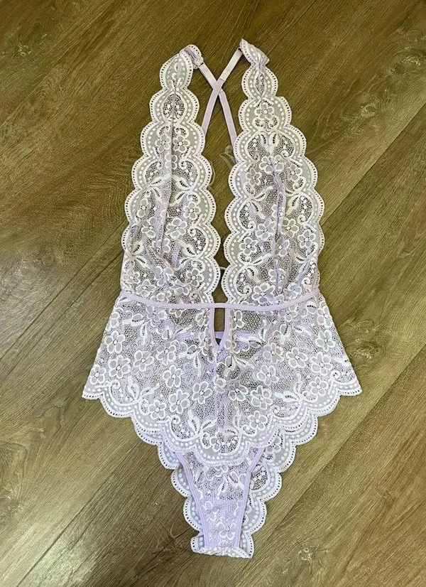 Dreamgirl Purple Lace Lingerie Bodysuit Sheer ~ Size Large - Image 8