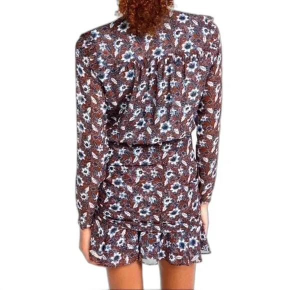 Veronica Beard Silk Floral Ruched Mini Dress Rust Blue‎ Size 0 - Image 2