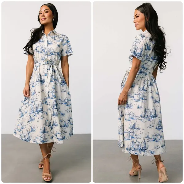 NWT Baltic Born Womens Layne Toile De Jouy Cottagecore Euro Summer Shirt Dress L - Image 2