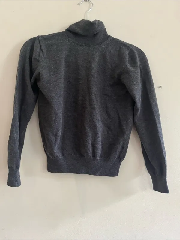 Vintage Gray Wool Turtleneck Knit Sweater Small Quiet Luxury Minimalist Capsule - Image 2