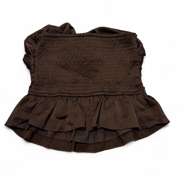 EXPRESS Brown satin strapless peplum top - Image 3