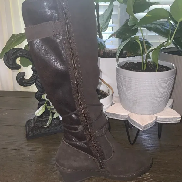 BareTraps Brown Over the Knee Brown Suede Fur Lined Wedge Boots Side Zipper 6M - Image 8