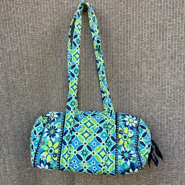 Vintage Vera Bradley Duffle TRAVELER Bag Flower Daisys Blue Green Bag - Image 3