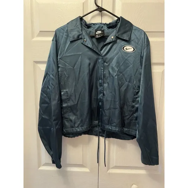 Nike Jacket Womens NSW Sportswear Satin CU5351-058‎ SZ Medium GREEN - Image 3