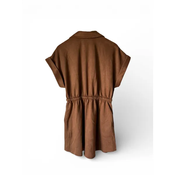 Lulus Always Endearing Brown Suede Mini Dress Stretch with Pockets Women's Small - Image 4