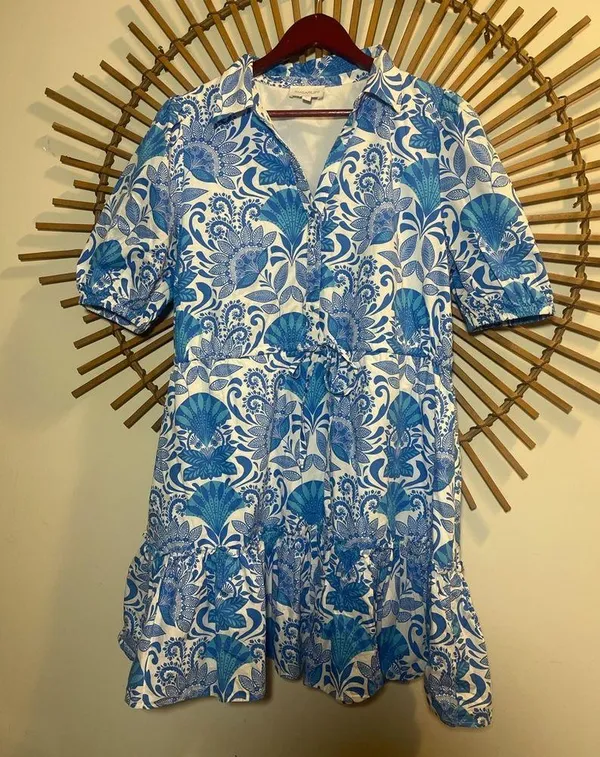 Women’s Sugarlips Biller Floral Stacie Button Down Mini Dress Blue Nautical M 🐟 - Image 6