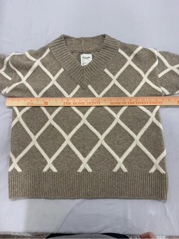 Abercrombie & Fitch Oversized Vintage Taupe Cream Geometric Knit Sweater Large - Image 5
