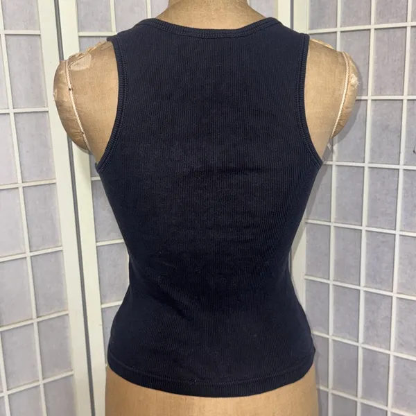 Vintage Y2K Guess Embellished Rhinestone Logo‎ Ribbed Tank Top Pink Size M - Image 2