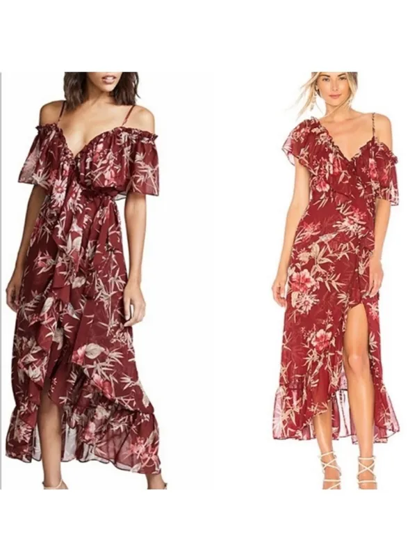 MISA Los Angeles Tayla dress ruffle neckline cascading wrap Medium - Image 6