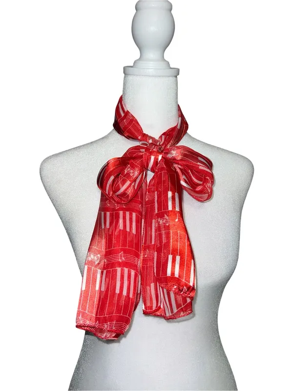 Red musical Patterned Women's Neck Scarf - Image 3