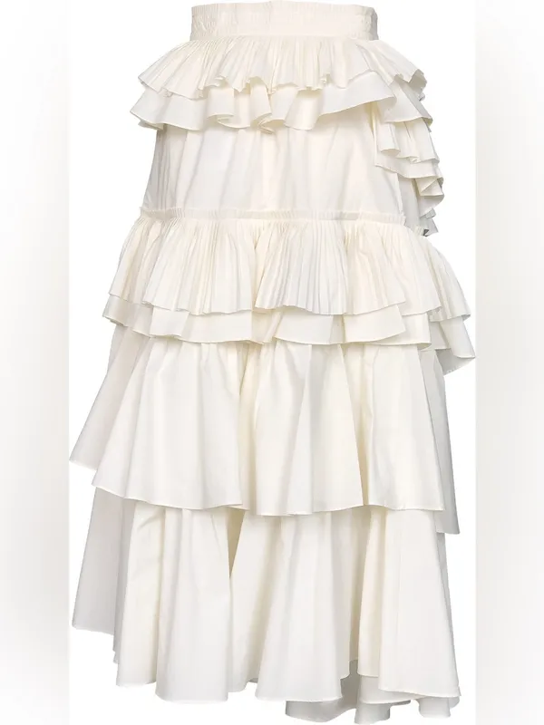 Ulla Johnson Gaelle Ivory White Blanc Tiered Asymmetrical Ruffle Midi Skirt - Image 2