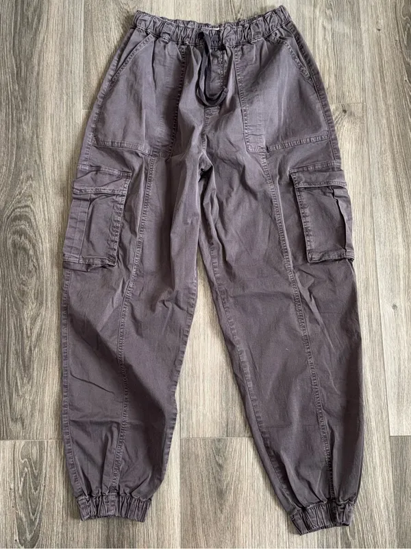 Garage Grey Cargo Drawstring Jogger Pants Size Small Indie Casual Utility - Image 3