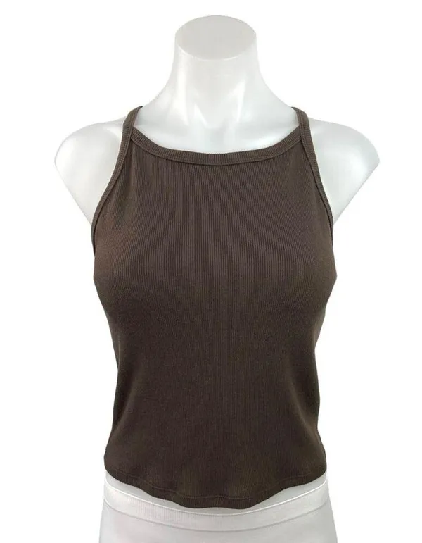 Outdoor Voices SuperForm Brown Ribbed Sleeveless Cami Camisole Crop Tank Top M - Image 4