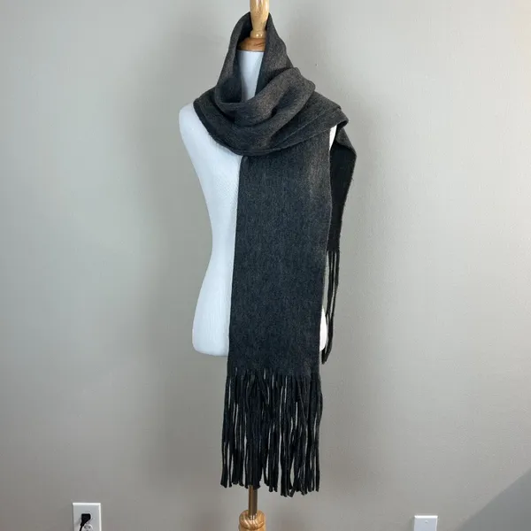 Lucky Brand Heather Dark Grey Brushed Knit‎ Fringe Long Scarf Soft Wrap New NWT - Image 12