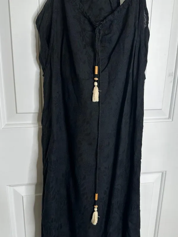 Anthropologie black linen maxi dress size XS ruffle oversize vacation minimalist - Image 4