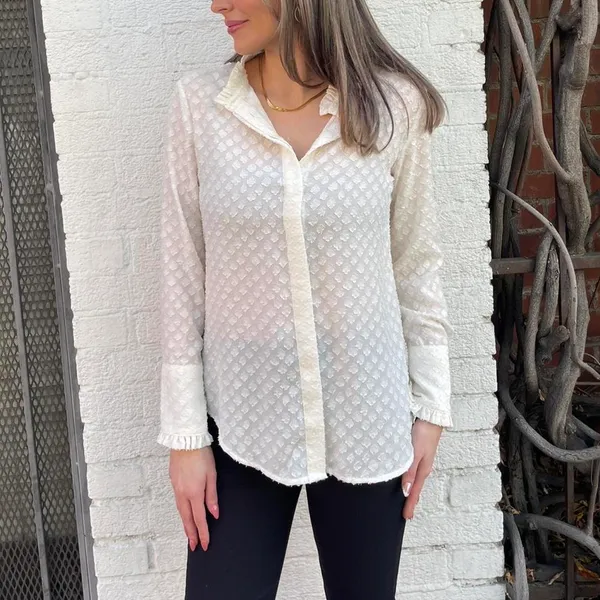 White Banana Republic Dillon classic fit blouse with ruffle collar sz xs - Image 2