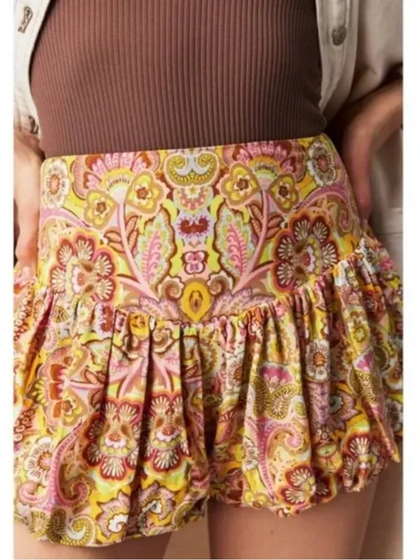 Free People La Rochelle Bubble Shorts High Rise Smocked Waist Paisley Floral M - Image 3