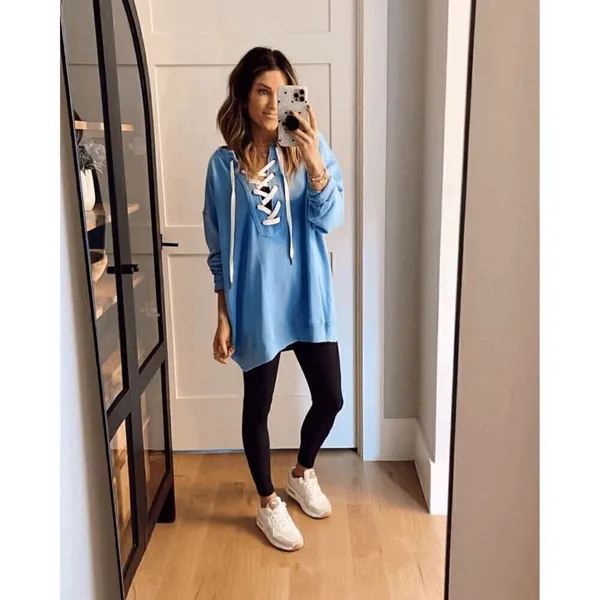 Aerie Light Blue Lace Up Oversized Cozy Sweater Size Med NWOT - Image 8