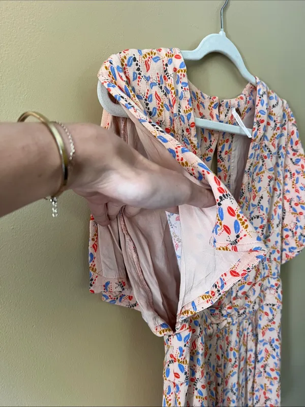 Free People Blush Pink Floral Print Romper with Blue & Red Accents - Image 16