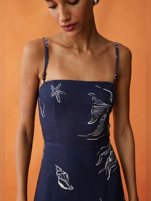 NWT Anaya Zali Linen Maxi Dress size 8 navy blue coastal Few Moda - Image 2