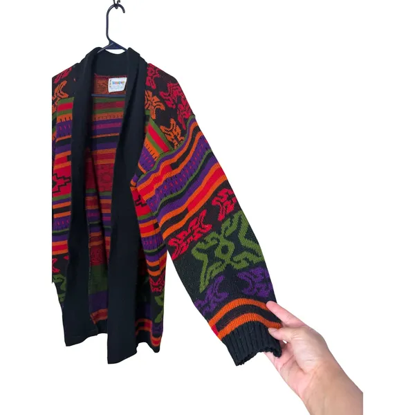 Vintage Hot Cashews‎ Multi Color Geometric Shawl Cardigan Sweater USA Made - Image 4