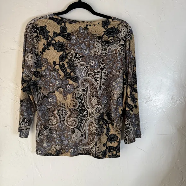 Y2k‎ Blue Brown Paisley Print 3/4 Sleeve Top Blouse Shirt M Western Boho Grunge - Image 4