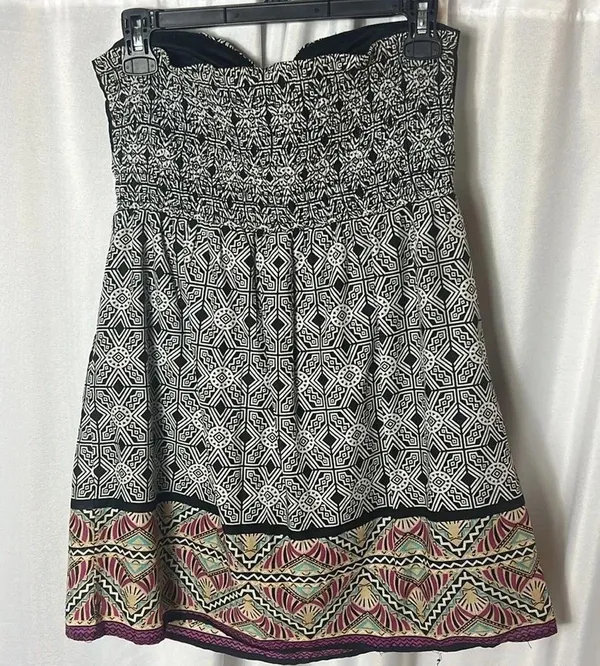 Rhapsody Geometric Bohemian Mini Dress Size L Smocked Boho Chic - Image 5
