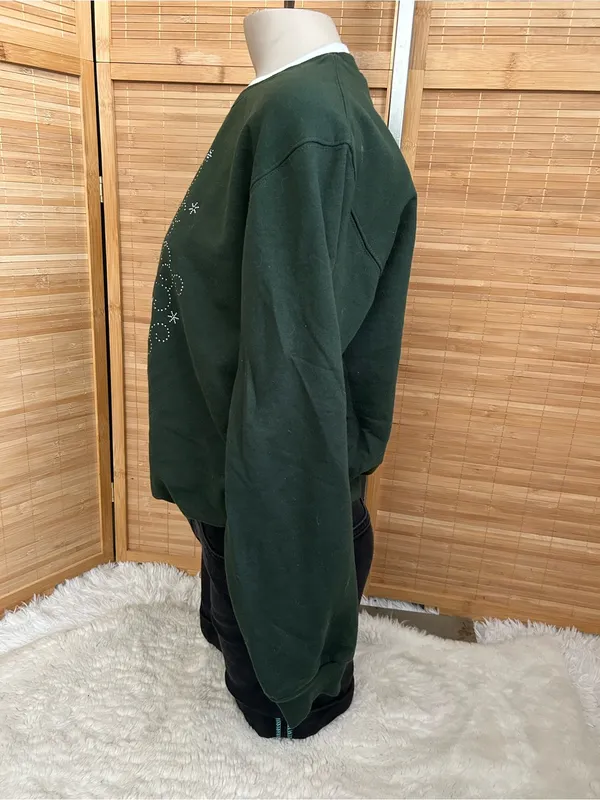 Morning Sun green crewneck sweatshirt winter embroidered owl shirt woman’s M - Image 2