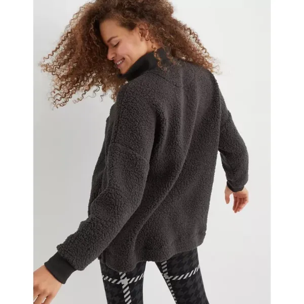NWT Aerie Dream Sherpa Quarter Zip Sweatshirt Smoked Gray Super Soft Size XS - Image 2