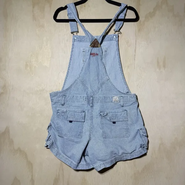 Zana Di Jeans Womens L Railroad Stripe Shortalls Overalls Cargo Y2K Utility Blue - Image 6