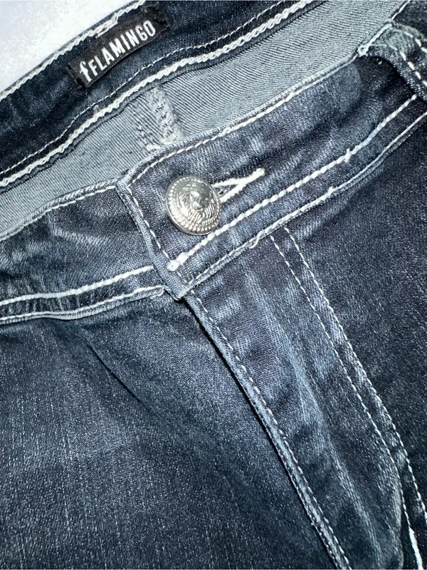 Flamingo Contrast Stitching Cactus Accent Jeans Dark Wash Size 12 - Image 4