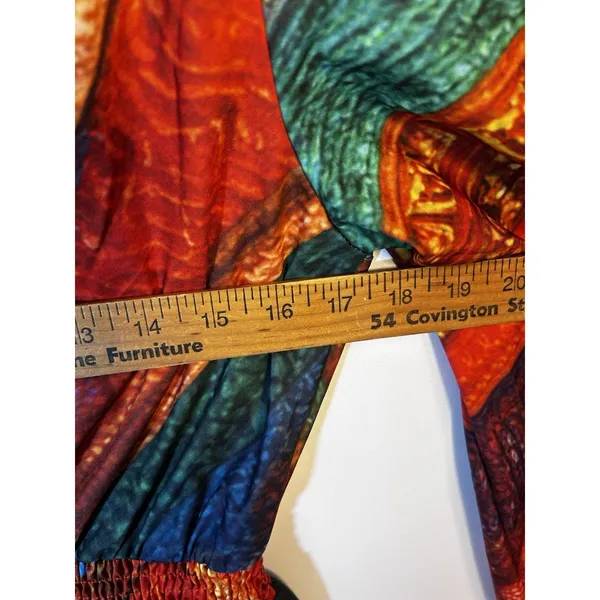 Women’s L Multicolor Abstract V-Neck Smocked Waist 3/4 Balloon Sleeve Maxi - Image 5