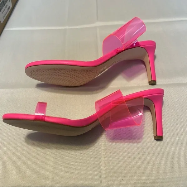 NEW Jessica Simpson Lissah 2 Neon Pink Clear Toe-Loop Slide Heel Size 8.5M - Image 4