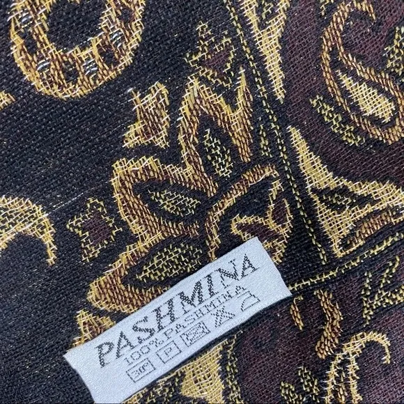 Pashmina Brown Tan & Black Brocade Print Rectangular Scarve - Image 4