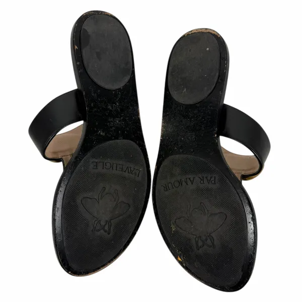 Gucci Black Leather Thong Sandal Gold Double G Logo Size 36.5 - Image 11