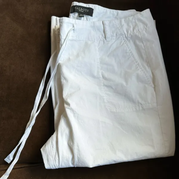 Talbots White Stretch Straight Leg Ankle Cropped Pants High Rise Size 14P - Image 10