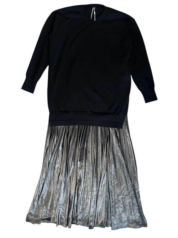 Anthropologie Women’s Twofer Black Knit Oversized Sweater Pleated Midi Dress S - Image 11
