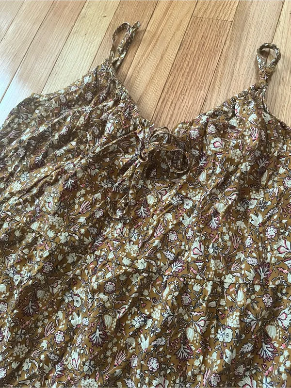 Old Navy Brown Ditsy Floral Babydoll Mini Dress Small Tall Cottagecore Romantic - Image 2