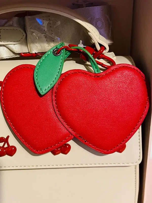🍒👜BETSEY JOHNSON Cherry Top Handle Crossbody with Cherry Charm Chalk (Cream) Red - Image 6