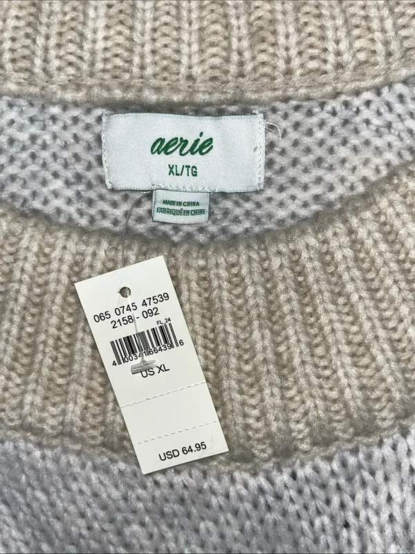 Aerie NWT Size XL White - Blue Fair Isle Wool Blend Chunky Knit Sweater Top - Image 4