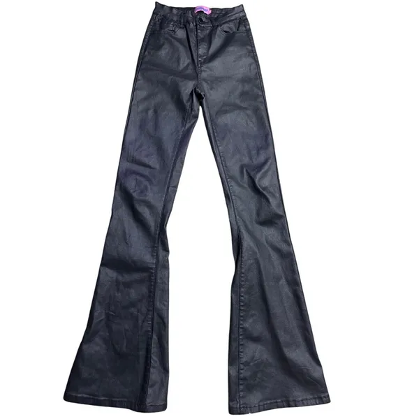 Edikted Black Coated Flare Jeans High‎ Waisted Bell Bottom Pants Juniors Small - Image 2