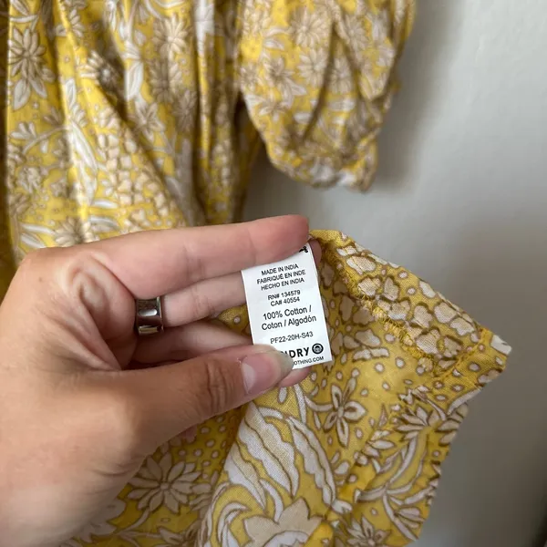 Sundry Anthropologie Floral 3/4 Sleeve Midi Dress Yellow Size 2 - Image 6